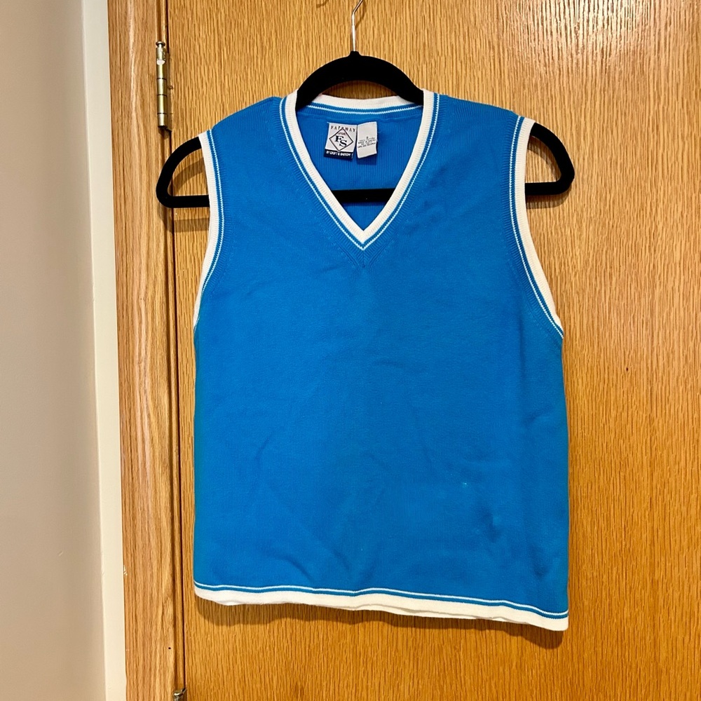 croft & barrow Bright Blue Knit Vest Top with White Trim